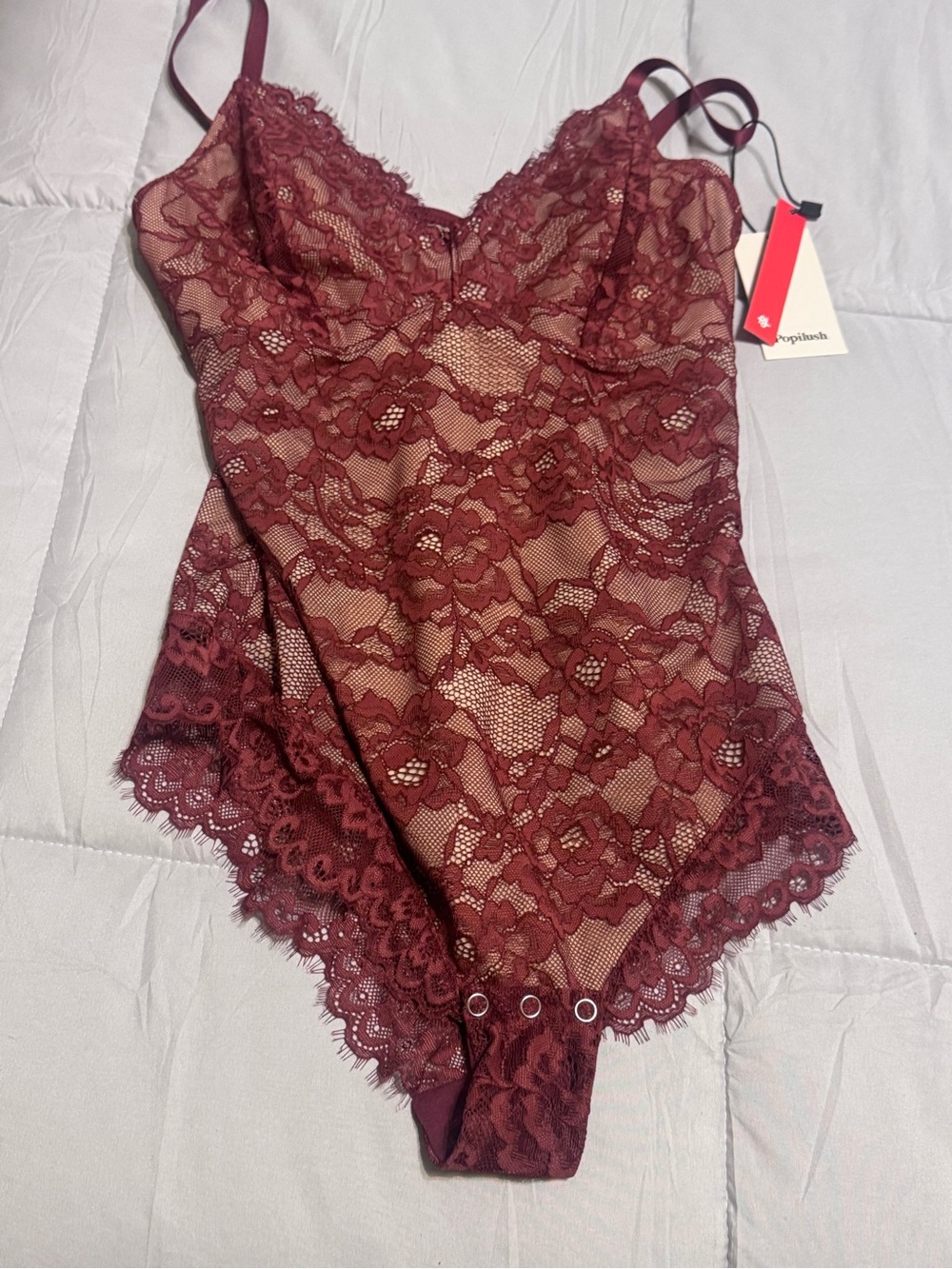 Popilush Shapewear Firm Control Smoothing Full Lace Thong Bodysuit NWT Size M